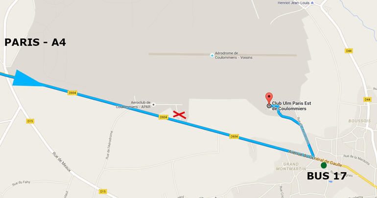 Plan d'accès au Club ULM Paris Est